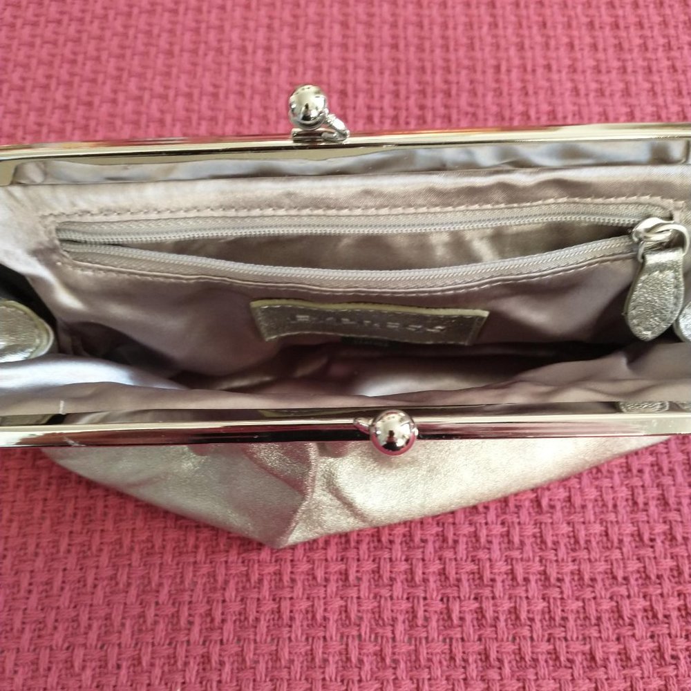 Express Silver Leather Pleated Clutch Evening Handbag Purse - Picture 8 of 8